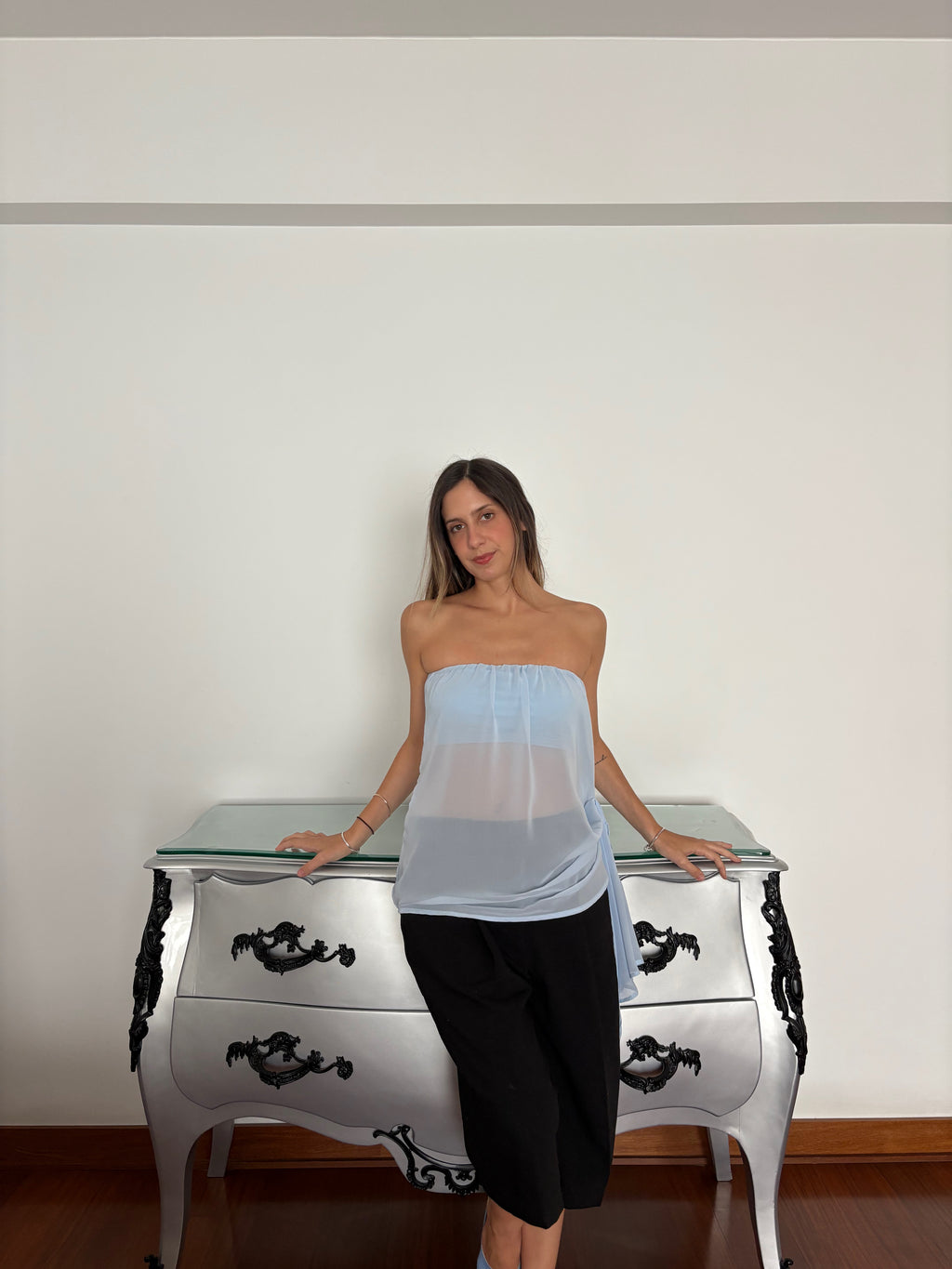 Luna strapless blue top